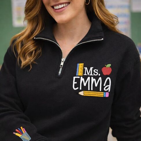 Luxury Personalized Embroidered Teacher Quarter Zip, Thank you Gift Teacher Appreciation Gifts 1 in Kuwait