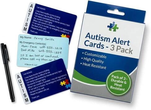 Autism Awareness Write-On Alert Cards – Emergency Contact ID Cards, 3 Pack with Puzzle and Infinity Designs in Saudi Arabia