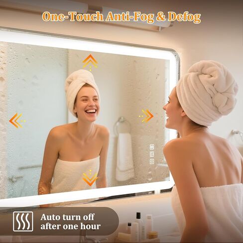 24"x32" LED Bathroom Mirror with Lights, Front and Backlit, Stepless Dimmable, Lighted Mirror for Bathroom Wall, 3 Colors Dimmable Vanity Mirror with Lights, Anti-Fog, Shatter-Proof Glass(Round) in Saudi Arabia