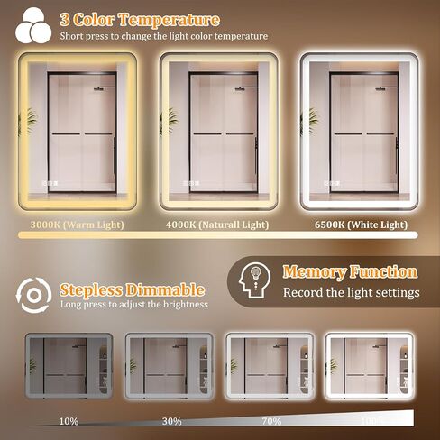 24"x32" LED Bathroom Mirror with Lights, Front and Backlit, Stepless Dimmable, Lighted Mirror for Bathroom Wall, 3 Colors Dimmable Vanity Mirror with Lights, Anti-Fog, Shatter-Proof Glass(Round) in Saudi Arabia