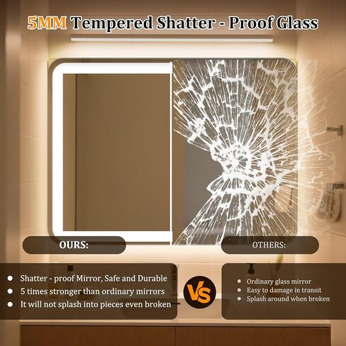 24"x32" LED Bathroom Mirror with Lights, Front and Backlit, Stepless Dimmable, Lighted Mirror for Bathroom Wall, 3 Colors Dimmable Vanity Mirror with Lights, Anti-Fog, Shatter-Proof Glass(Round) in Saudi Arabia