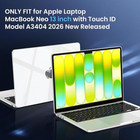 حافظة AKIT لجهاز MacBook Neo 13 بوصة 2026 موديل A3404، غطاء صلب كريستالي واقٍ مضاد للخدش متوافق مع جهاز MacBook Neo الجديد 13 بوصة + 2 غطاء لوحة مفاتيح + واقي شاشة، شفاف in Kuwait