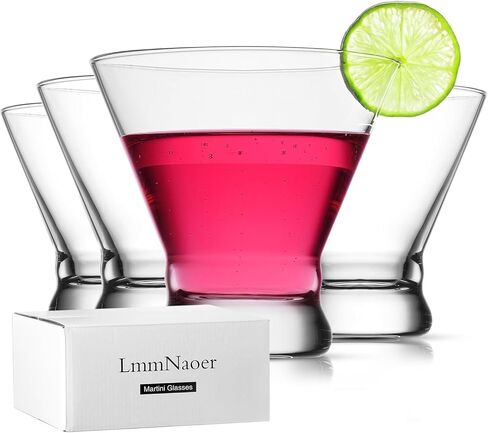 Martini Glasses Set of 4, Stemless Martini Cocktail Glasses for Margarita, Manhattan, Cosmopolitan, Home Bar, Evening Parties, Birthdays, Housewarming Gift, Crystal Clear 8.5 OZ in Saudi Arabia