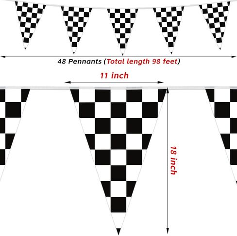 48Pcs Race Cars Checkered Flag, Black And White Checkered Flag Banner Race Car Birthday Party Supplies,98ft Racing Flags Checkered Pennant Banner Triangle String Flags For Party, Birthday Decoration in Kuwait