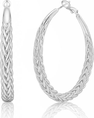 925 Sterling Silver Hoop Earrings for Women, Hypoallergenic Large Thick Twisted Hoops, Lightweight Earrings,Gift for Her in Saudi Arabia
