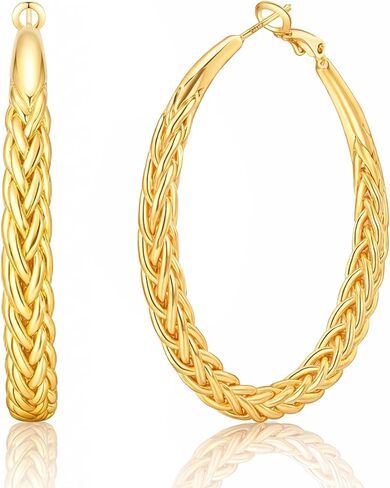 925 Sterling Silver Hoop Earrings for Women, Hypoallergenic Large Thick Twisted Hoops, Lightweight Earrings,Gift for Her in Saudi Arabia