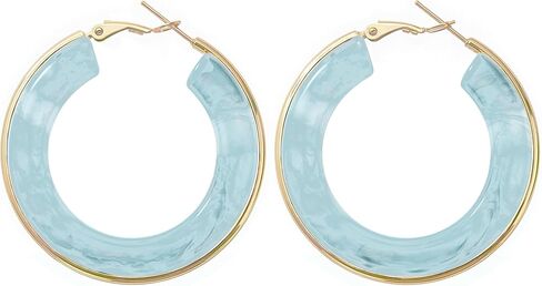 Gold Earrings for Women Trendy 14K Gold Plated Hoop Earrings with Blue Marble Pattern, Perfect Jewelry Gifts Lightweight Hypoallergenic Gold Hoop Earrings for Women in Saudi Arabia