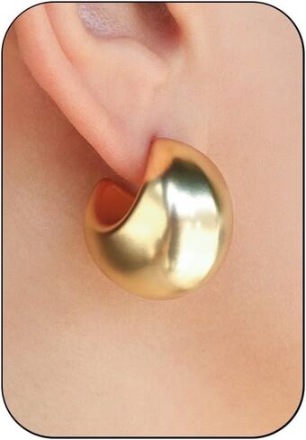 أقراط حلقية ذهبية مكتنزة للنساء، أقراط حلقية سميكة مطلية بالذهب عيار 14 قيراط مقاومة للماء ولا تسبب الحساسية وخفيفة الوزن مجوفة صغيرة مفتوحة أقراط حلقية مكتنزة غير قابلة للتشويه هدايا مجوهرات in Kuwait