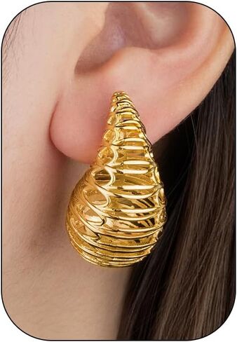 Chunky Gold Hoops Earrings for Women, 14K Gold-plated Thick Hoop Earrings Waterproof Hypoallergenic Lightweight Hollow Small Open Chunky Hoops Earring Non-Tarnish Jewelry Gifts in Saudi Arabia