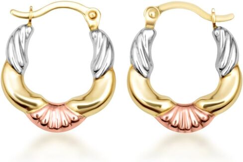 Gold Textured Hoop Earrings for Women | 10K or 14K Tri-Color Yellow, White, and Rose Gold in Saudi Arabia