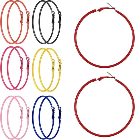 7 Pairs 80s Earrings for Women Pink Hoop Earrings Colored Hoop Earring Multiple Colors Large Hoops Earring for Women for 80's Costume Dancing Outfit Glow Party Accessory Music Festivals in Kuwait