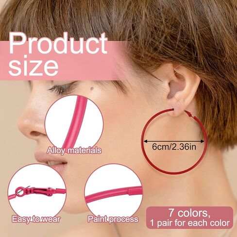 7 Pairs 80s Earrings for Women Pink Hoop Earrings Colored Hoop Earring Multiple Colors Large Hoops Earring for Women for 80's Costume Dancing Outfit Glow Party Accessory Music Festivals in Kuwait