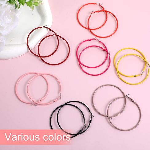 7 Pairs 80s Earrings for Women Pink Hoop Earrings Colored Hoop Earring Multiple Colors Large Hoops Earring for Women for 80's Costume Dancing Outfit Glow Party Accessory Music Festivals in Kuwait