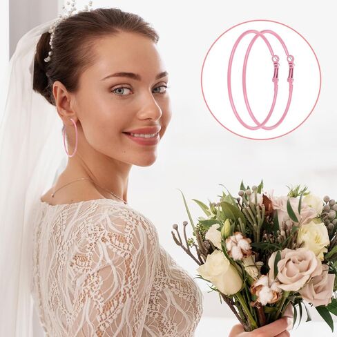 7 Pairs 80s Earrings for Women Pink Hoop Earrings Colored Hoop Earring Multiple Colors Large Hoops Earring for Women for 80's Costume Dancing Outfit Glow Party Accessory Music Festivals in Kuwait