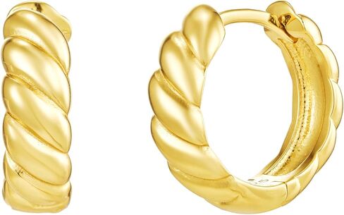 CAITLYNMINIMALIST 18K Gold-Plated & Silver Chunky Hoop Huggie Earrings – 9mm–12mm Thick Mini Hoops for Ear Stacking, Everyday Minimal Jewelry in Saudi Arabia