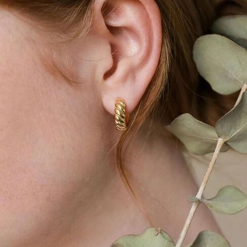 CAITLYNMINIMALIST 18K Gold-Plated & Silver Chunky Hoop Huggie Earrings – 9mm–12mm Thick Mini Hoops for Ear Stacking, Everyday Minimal Jewelry in Saudi Arabia