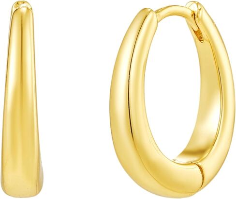 CAITLYNMINIMALIST 18K Gold-Plated & Silver Chunky Hoop Huggie Earrings – 9mm–12mm Thick Mini Hoops for Ear Stacking, Everyday Minimal Jewelry in Saudi Arabia