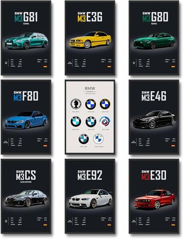 dazongweihan 9pcs ملصقات السيارات السوبر لغرفة الأولاد، سباق السيارات جدار الفن للرجال الرجال، ديكور جدار السيارة الرياضية، صور سيارات السباق ديكور الحائط لغرفة النوم النوم رجل الكهف (غير الإطار، 8 × 12 بوصة) - A6 in Kuwait