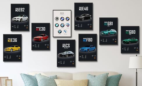 dazongweihan 9pcs ملصقات السيارات السوبر لغرفة الأولاد، سباق السيارات جدار الفن للرجال الرجال، ديكور جدار السيارة الرياضية، صور سيارات السباق ديكور الحائط لغرفة النوم النوم رجل الكهف (غير الإطار، 8 × 12 بوصة) - A6 in Kuwait