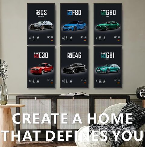 dazongweihan 9pcs ملصقات السيارات السوبر لغرفة الأولاد، سباق السيارات جدار الفن للرجال الرجال، ديكور جدار السيارة الرياضية، صور سيارات السباق ديكور الحائط لغرفة النوم النوم رجل الكهف (غير الإطار، 8 × 12 بوصة) - A6 in Kuwait