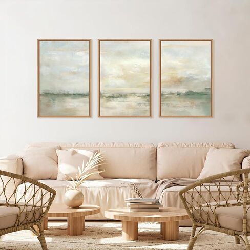 lhiuem كبير مجردة الأخضر الرمادي الباستيل مؤطرة قماش جدار الفن، ديكور جدار المناظر الطبيعية محايدة، الأعمال الفنية الحديثة بحيرة الألوان المائية، البيج محكم الرسوم التوضيحية الفن لغرفة المعيشة، غرفة نوم، مكتب- 16 "× 24" × 3 in Kuwait