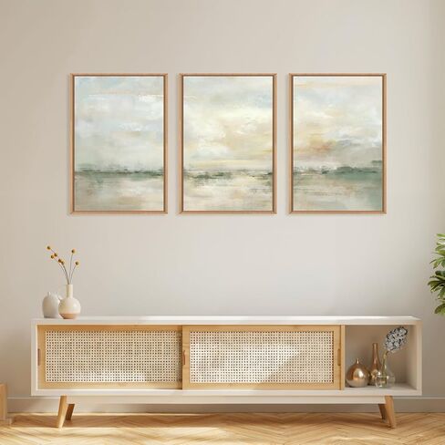 lhiuem كبير مجردة الأخضر الرمادي الباستيل مؤطرة قماش جدار الفن، ديكور جدار المناظر الطبيعية محايدة، الأعمال الفنية الحديثة بحيرة الألوان المائية، البيج محكم الرسوم التوضيحية الفن لغرفة المعيشة، غرفة نوم، مكتب- 16 "× 24" × 3 in Kuwait