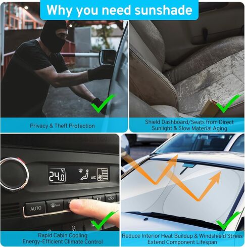 Windshield Sun Shade Custom for GMC Sierra 1500 Accessories 2019-2025 2026 AT4 AT4X Denali Ultimate Crew Regular Cab Front Window Sunshade, Car Windshield Sun Visor Cover with Storage Bag in Kuwait