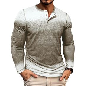 Nuofengkudu Mens Henley Shirts Long Sleeve Color Block T Shirt Casual Vintage Tee Button Pullover Shirts Tops in Kuwait