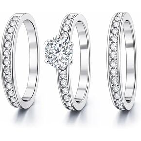 FAIRY COUPLE 3-Piece Bridal Ring Set for Women, 18K White Gold Plated Cubic Zirconia Engagement Ring with Matching Bands, Floral-Inspired Solitaire Wedding Set, Travel & Promise Ring R366 in Kuwait