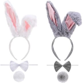 2 Set Easter Bunny Costume Adult Bunny Ears Headband Set Including Bow Tie Tail for Halloween Easter Party Cosplay Costume Accessories in Kuwait