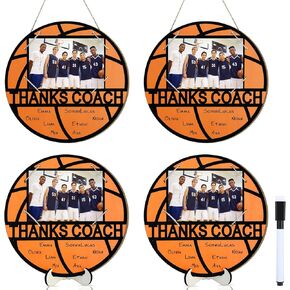 Qunclay 4 Pcs Basketball Picture Frame with Signature Pen 4 x 6 Inches Basketball Thanks Photo Frame for Coach Wooden Sports Gift from Team Coaches Appreciation Plaque Gifts in Kuwait