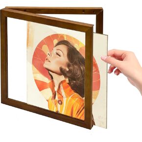 إطار سجل الفينيل - إطار ألبوم من الخشب الأسود الصلب لسجلات الفينيل، شاشة تثبيت على الحائط مقاس 12.6 × 12.6 × 1.6 بوصة مع غطاء أكريليك شفاف - مثالي لأغطية LP ومحبي الموسيقى (الجوز) in Kuwait