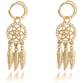 Dream Catcher Dangle Earrings for Women, Boho Feather Tassels Drop Earrings Geometric AAA Zircon Ear Jewelry in Kuwait