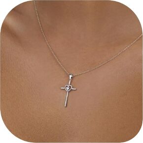 NORBU 925 Sterling Silver Heart Cross Necklace for Women, Heart Cross Necklaces with 5A CZ Diamond, Womens' Religious Christian Jewelry Valentine’s Day Gift for Her Birthday Baptism in Kuwait