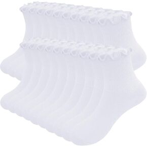 Bemeol Girls Ruffle Socks 10 Pairs Ruffle Socks for Girls Uniform School Frilly Dress Cotton Crew Sock in Kuwait