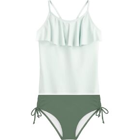 HOZIY Girls Swimsuit 2 Piece Tankini with Adjustable Straps Drawstring Shorts Ruffle Bathing Suit for 5-16Y in Kuwait