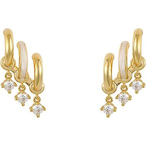 أقراط هوجي ثلاثية مطلية بالذهب عيار 14 قيراط، أقراط هوجي هوب مزدوجة لفتحة واحدة، أقراط فانغ جينغاو الحجرية in Kuwait