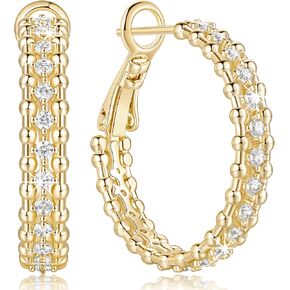 14K أقراط طارة الذهب للنساء أقراط طارة ذهب زركون أنيقة 14K الأطواق المرأة القرط 25/30 مللي متر in Kuwait
