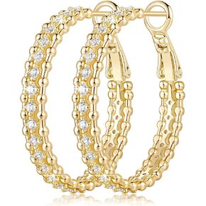 14K Gold Hoop Earrings for Women Gold Hoop Earrings Cubic Zirconia Elegant 14K Hoops Womens Earring 25/30mm in Kuwait
