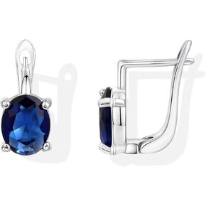 Hypoallergenic Small Blue Sapphire Hoop Earrings for Women | Silver Huuige Hoop Jewelry | 8MM Oval Navy Blue Birthstone-Like Earrings for Weddings, Sensitive Ears & Daily Luxury in Kuwait