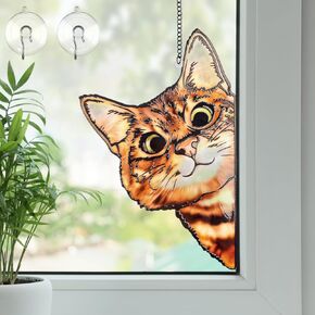 نافذة معلقة من الزجاج الملون من ريمياوي، قطة تطل بشكل مضحك مع سلسلة معدنية وخطافات نافذة ديكور داخلي وعيد الميلاد، هدايا عيد ميلاد الحيوانات الأليفة لعيد الأم لمحبي القطط in Kuwait