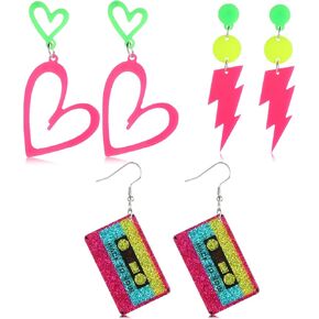 3 Pairs 80s 90s Neon Earrings for Women, Glow Party Accessories Neon Jewelry for Party Accessories Costume Outfits Gifts in Kuwait