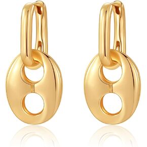 Double Hoop Earrings for Women 14K Gold Plated Drop Dangle Paperclip Hoops Huggie Hoop Hypoallergenic Jewelry Gifts in Kuwait