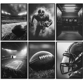 6 Pcs Football Canvas Wall Art Rugby Field Stadium Sports Theme Picture Wall Decor Black White American Football Gaming Posters Prints Artwork for Kids Boys Room Locker Room Dorm Living Room Unframed in Saudi Arabia