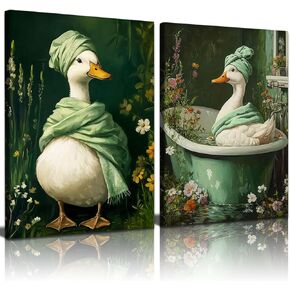 2 جهاز كمبيوتر شخصى بطة خضراء داكنة قماش جدار الفن النباتية مودي الزهور البرية الملصقات طباعة سبا بطة في حوض الاستحمام صور عمل فني خمر لوحات الحائط الأزهار للحمام المرحاض مرحاض ديكور 12 × 16 بوصة in Kuwait