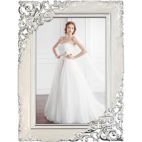 إطارات صور كلاسيكية مقاس 4 × 6، إطار صور معدني مع لفافة باروكية فضية مزخرفة وزجاج عالي الدقة لحفلات الزفاف وهدايا عيد الحب/عيد الأم، أبيض in Kuwait
