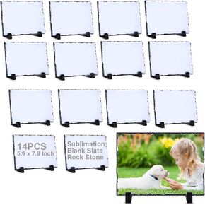 E-Found 14 Pcs Sublimation Blank Slate Rock, Sublimation Slate Blank Rock Stone Photo, Rectangular Custom Stone Slate Picture Frame, Heat Transfer Rock Photo Plaque with Display Stand in Kuwait