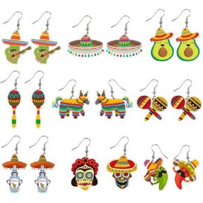 9 Pairs Cinco De Mayo Earrings for Women Mexican Fiesta Earrings Set Funny Pepper Racket Rainbow Horse Hat Cactus Guitar Chili Acrylic Drop Dangle Earrings Mexican Festival Jewelry Gifts in Kuwait