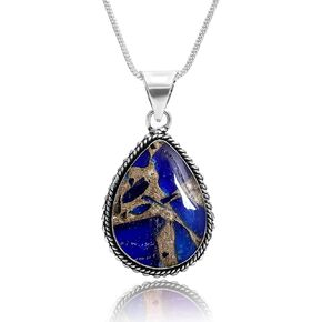 عقد بقلادة مطلية بالفضة والنحاس الطبيعي الفيروزي - قلادة بأحجار كريمة على شكل دمعة هدية لها in Kuwait