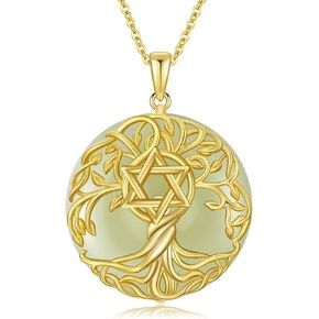 Jade Tree of Life Necklace 14k Gold Plated Sterling Silver Celtic Tree Pendant Natural Jade Jewelry Birthday Gifts for Women Mom Wife in Kuwait